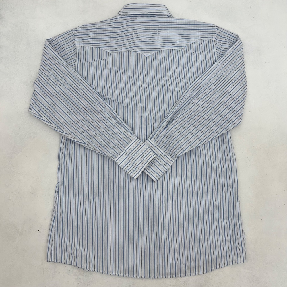 Corral West Ranchwear Mens Size L Button Up Shirt White Blue Striped Pearl Snap - Picture 5 of 8